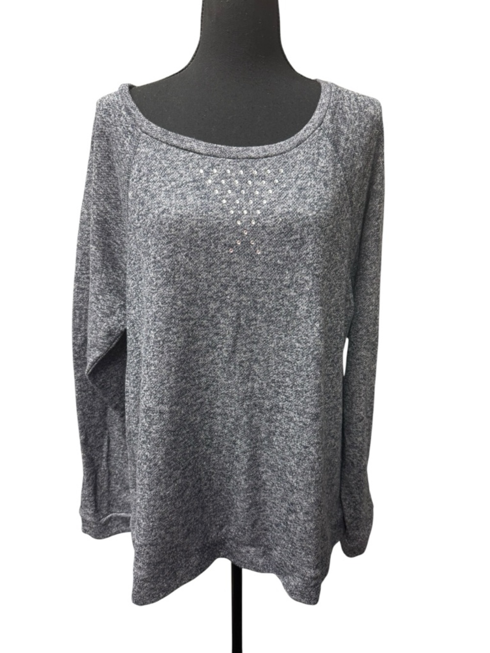 Ellen Tracy XXL Heathered Navy Sweatshirt Rhinestone Detail Cozy Chic Top
